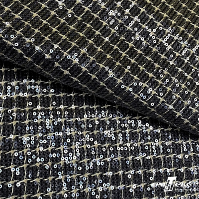 Ткань костюмная с пайетками, 100%полиэстр, 460+/-10 гр/м2, 150см #309 - цв. чёрный - купить в Владимире. Цена 1 203.93 руб.