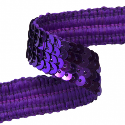 Тесьма с пайетками 12, шир. 20 мм/уп. 25+/-1 м, цвет фиолет - купить в Владимире. Цена: 778.19 руб.